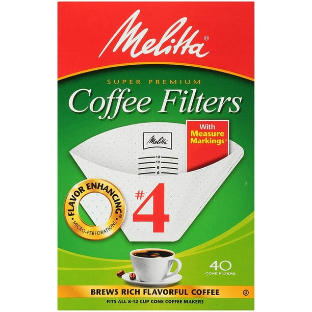Melitta (624402) Super Premium No. 4 Cone Coffee Filters, White, 40