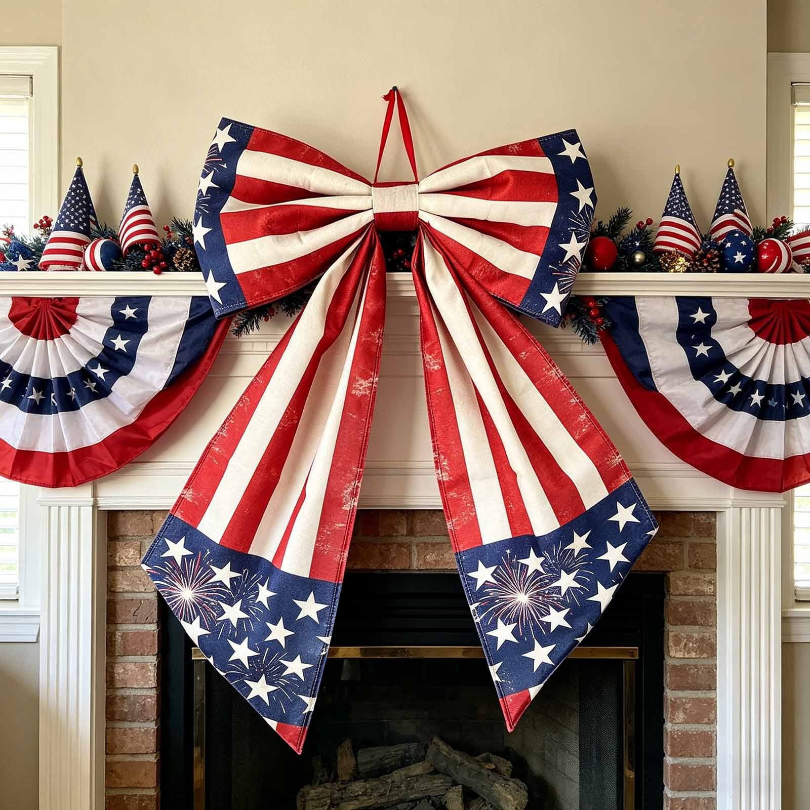 Patriotic Wreath Bows for Front Door Large 35.4" Red White and Blue Ribbon with Stars and Stripes for 4th of July Memorial Day Indoor Outdoor Party Decor