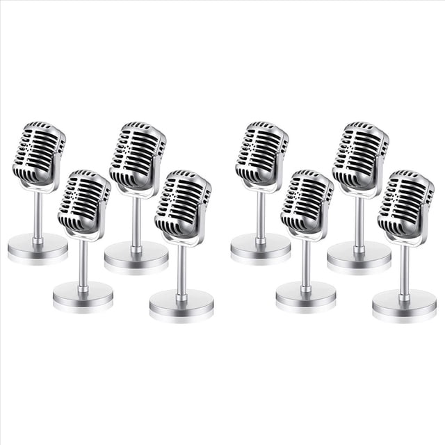 8 Piezas de Accesorios de MicróFono Retro, Modelo de MicróFono Vintage, MicróFono Antiguo, MicróFono de Juguete, DecoracióN de Mesa de Escenario, Plata