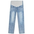 thumbnail image 4 of DeHolifer Maternity Jeans for Women Over Belly Comfy Pull On Straight Leg Casual Stretchy Denim Mom Jeans Pregnancy Pants Light Blue M, 4 of 5