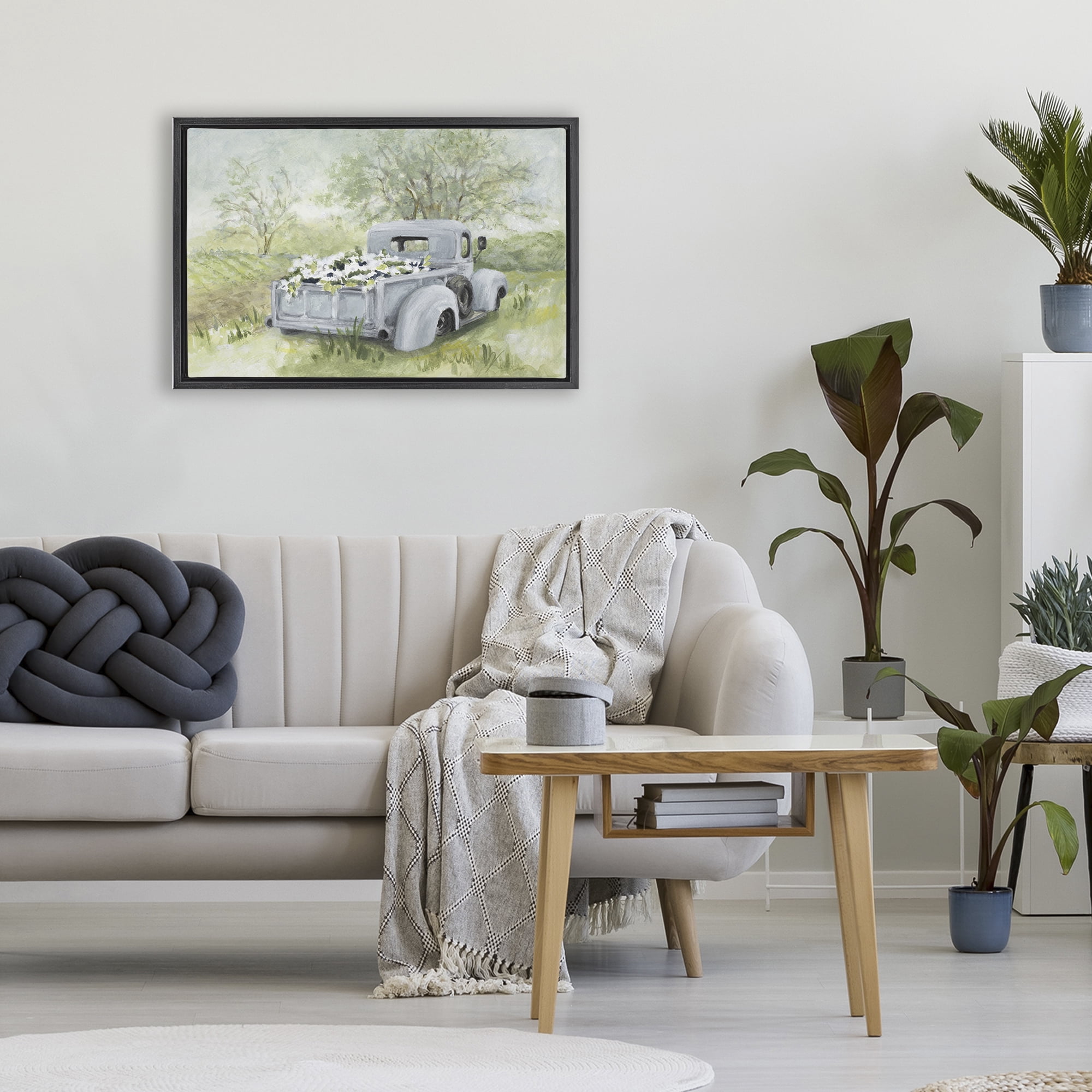 Stupell Industries Vintage Blue Truck Flower Sale Black Framed Floater Canvas Wall Art, design by Lanie Loreth