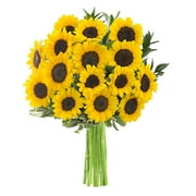 KaBloom: Bouquet of 15 Yellow Sunflowers, 2 Pitt Greens, 6 Israeli Ruscus Greens - Fresh Flowers for Delivery