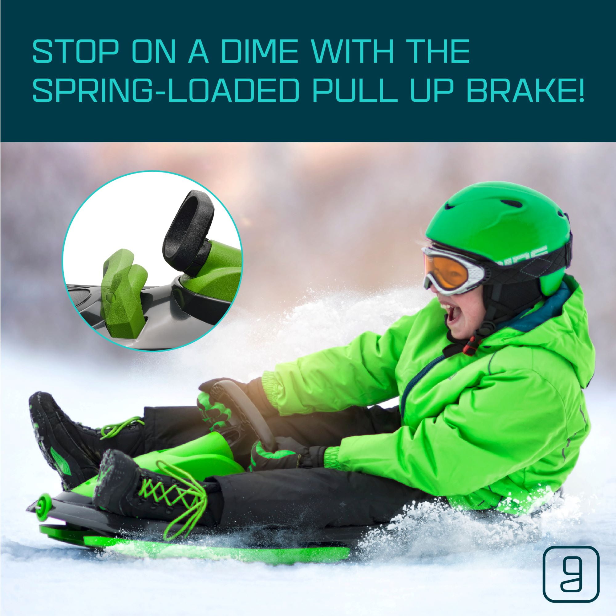 Gizmo Riders Stratos Bobsled for Kids, Steerable Snow Sled , Ages 3+, Black,Green