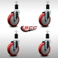 thumbnail image 2 of 5 Inch SS Red Poly Wheel Swivel 1-1/2 Inch Expanding Stem Caster Set SCC, 2 of 2