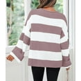 thumbnail image 4 of Women's  Fall Long Sleeve Oversized Striped Color Block Comfy Loose Crew Neck Knitted Pullover Sweater, 4 of 19