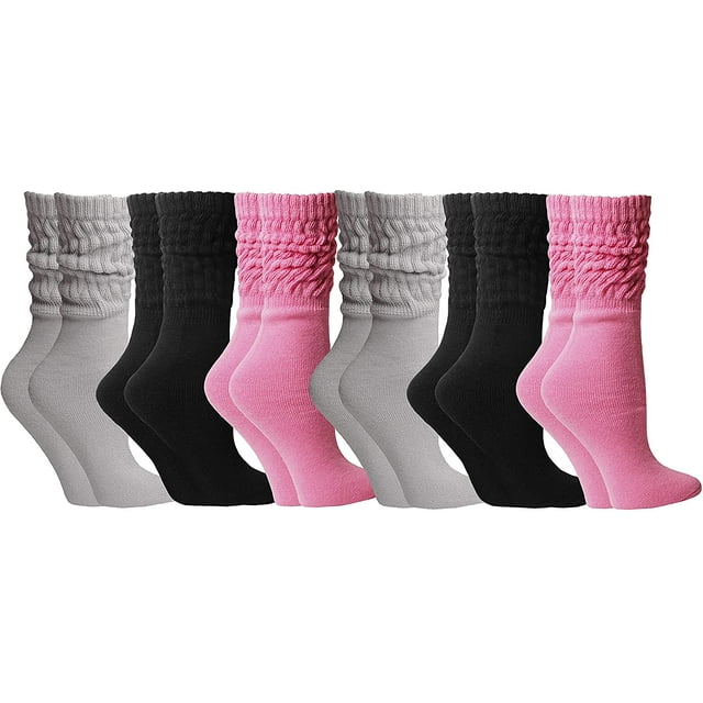 SOCKS'NBULK 6 Pairs Womens Scrunched Slouch Socks, Cotton Boot Socks