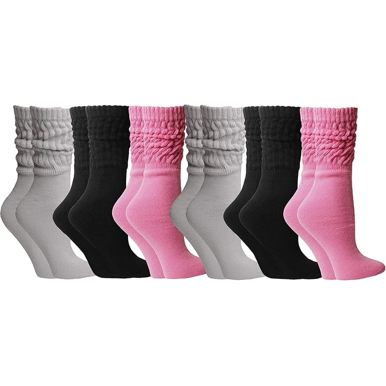 Yacht Smith Womens Cotton Slouch Socks Womens Knee High Boot Socks 6 Pairs Pink Black Gray 9 11