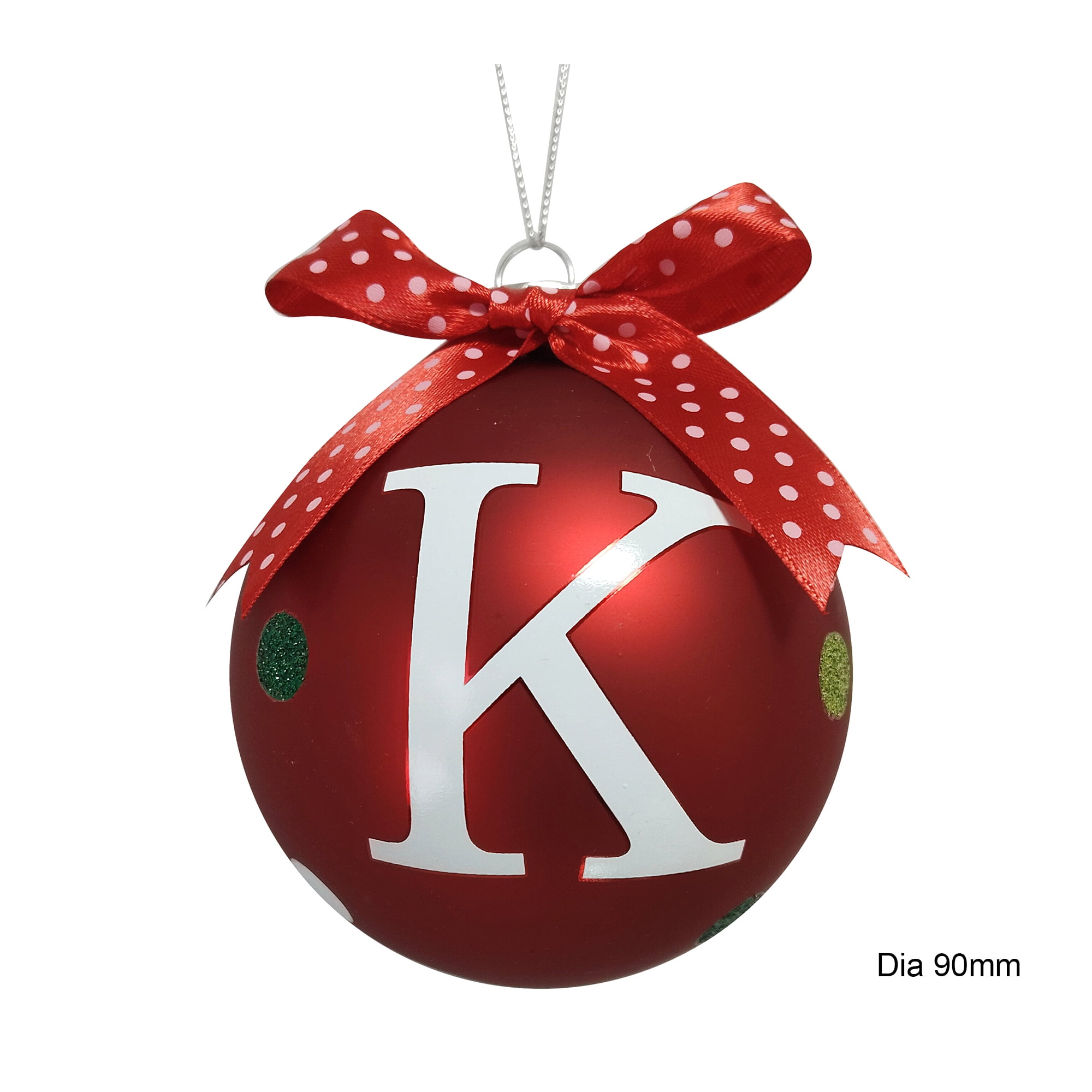 HOLIDAY TIME K RED LETTER GLASS ORNAMENT