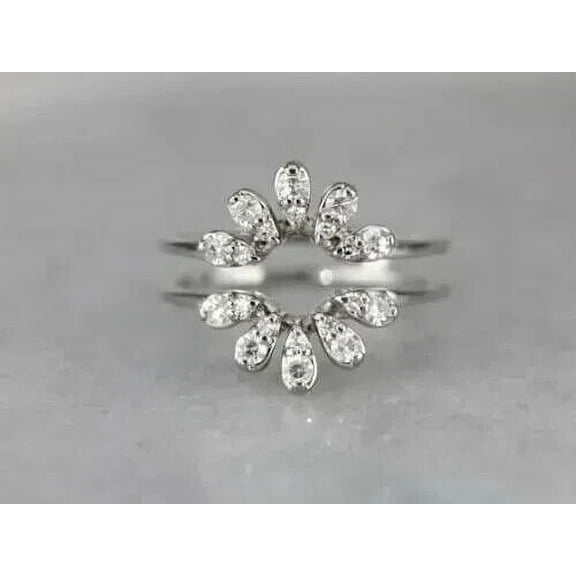 2Ct Round Cut Simulated Diamond Women's Enhancer Guard Wrap Ring 14K White Gold Plated