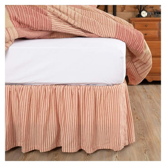 Sawyer Mill Ticking Stripe Queen Bed Skirt, Red, 60x80x16