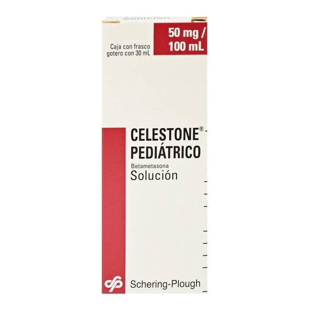 Celestone Pediatrico Betametasona caja con frasco gotero con 30ml de 50mg/10ml
