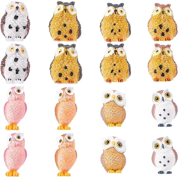 16 Pcs Owl Miniature Figurines Mini Resin Ornaments Tiny Animal Sculpture Fairy Garden Accessories for Micro Landscape Decorations Potted Plant Pots Office Home Desktop Bedroom Collect Decor Green