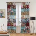 thumbnail image 2 of Vintage Flower Kitchen Curtains 84 Inch Length, Retro Botanical Floral Wooden Grommet Top Bedroom Living Room Curtains, Light Filtering Cafe Curtain Drapes 2 Panels Set 84''x84'', 2 of 9