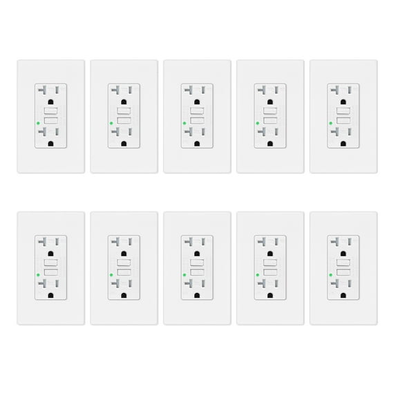 GREENCYCLE 10 PK 20A / 125V Tamper Resistant GFCI Outlet Decor Receptacle with LED Indicator Decorative Wall Plates Screws Included Residential and Commercial Grade ETL Certified White