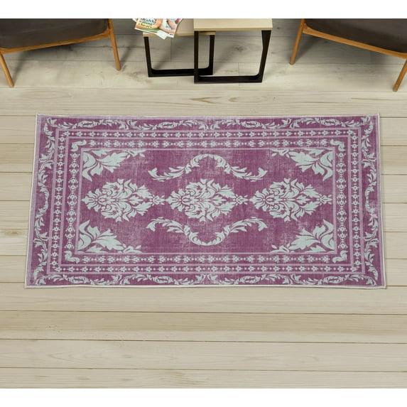 Bohemian Decorative Rug, Vintage Damask of Swirling Floral Motifs Boho Ethnic Forms and Shapes, Quality Carpet for Bedroom Dorm and Living Room, 6 Sizes, Dark Magenta Coconut, by Ambesonne