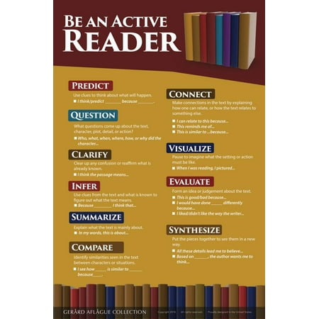 Reader Poster (Be An Active Reader Reading School Education Teacher Aid Poster Wall Art By Gerard Aflague)