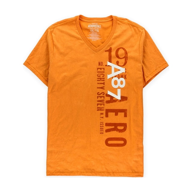 Camiseta gráfica Aeropostale con cuello en V para hombre naranja mediana