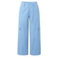 thumbnail image 3 of Dpytoraw Women High Waisted Wide Leg Cargo Pants Button Down Loose Casual Trendy Work Trousers With 4 Pockets Women's Casual Cargo Pants With Elastic Waist Blue L, 3 of 4