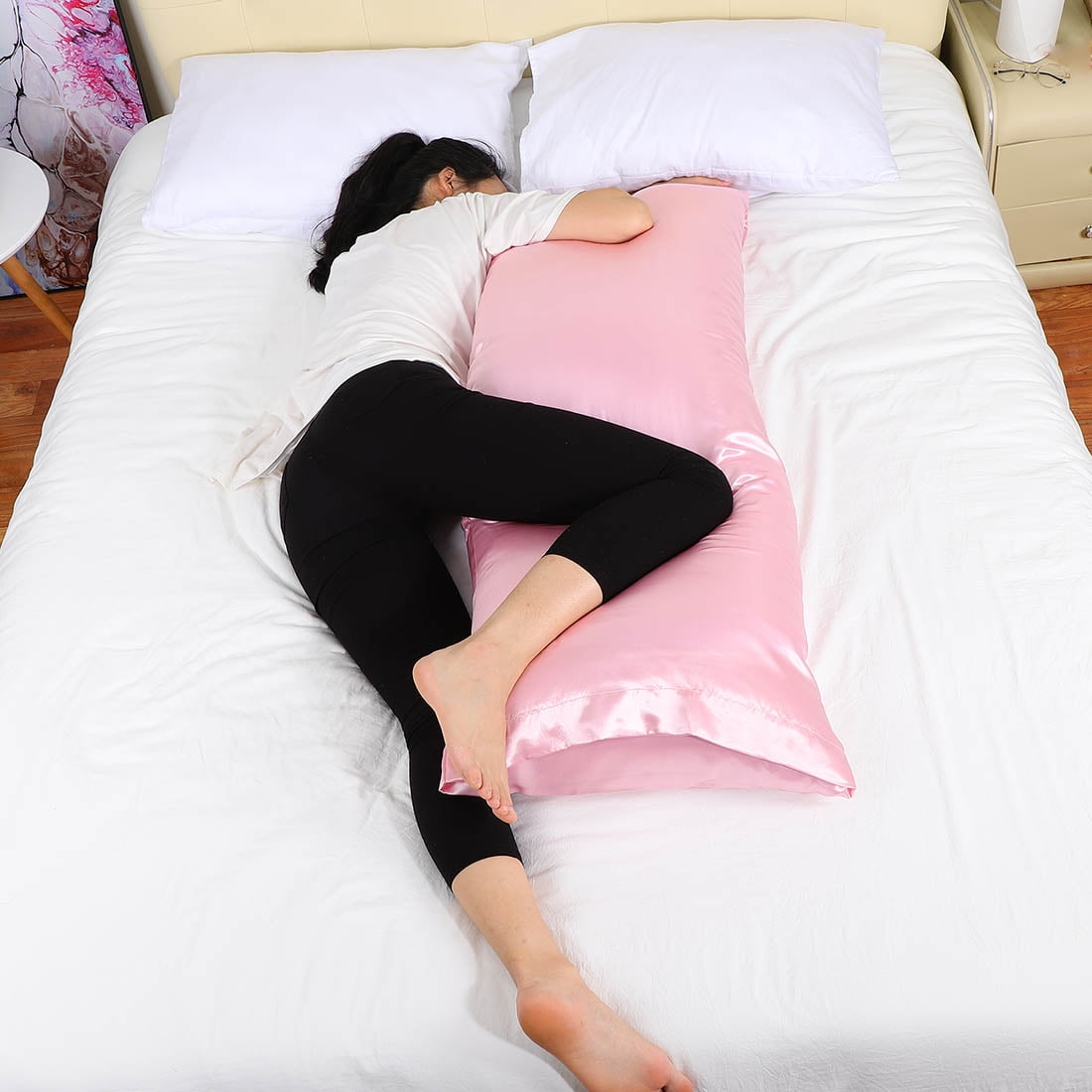 Unique Bargains 2 Pack Polyester Satin Body Pillow Cover 20" x 54" Pink