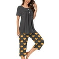 thumbnail image 2 of HUJlwoi Pleated Pajama Sets for Women 2025 Printed Capri Pants Sleepwear Short Sleeve Button down 2 Piece Lounge Pj Sets, 2 of 7