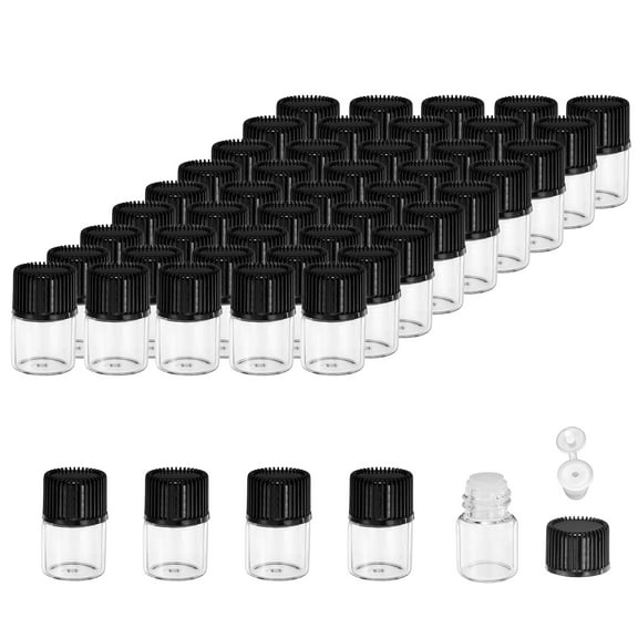 REGALWOVEN 2ml Essential Oil Bottles, 50 Pack Clear Glass Bottles with Orifice Reducer Sample Vial Slim Screw Cap, Black