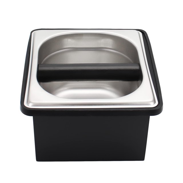Caja de acero inoxidable Espresso Knock Box DIBTSA con soporte, 18,5 x 17 x 10,8 cm