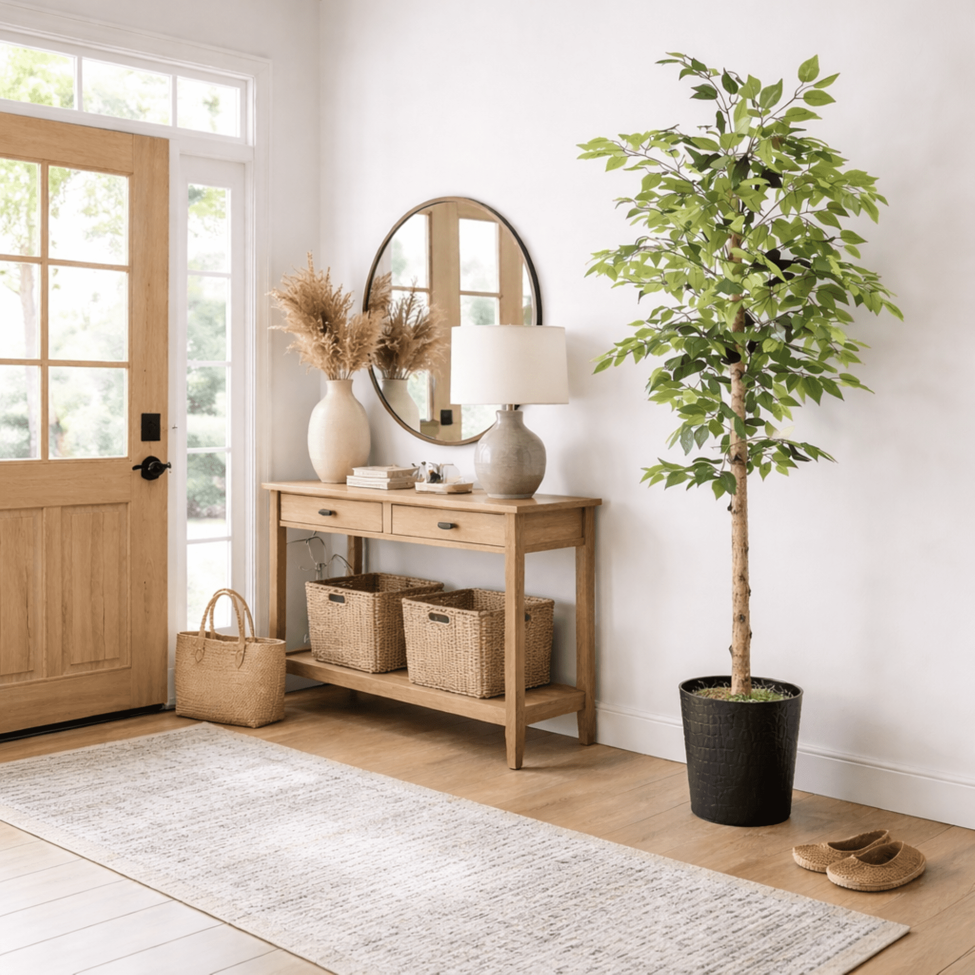 Artificial Tree, 6ft Artificial Designer Ficus Tree in a Black Embossed Metal Planter by LCG Florals, Faux Designer Fake Indoor Tree for Living Room, Office, and Home Décor