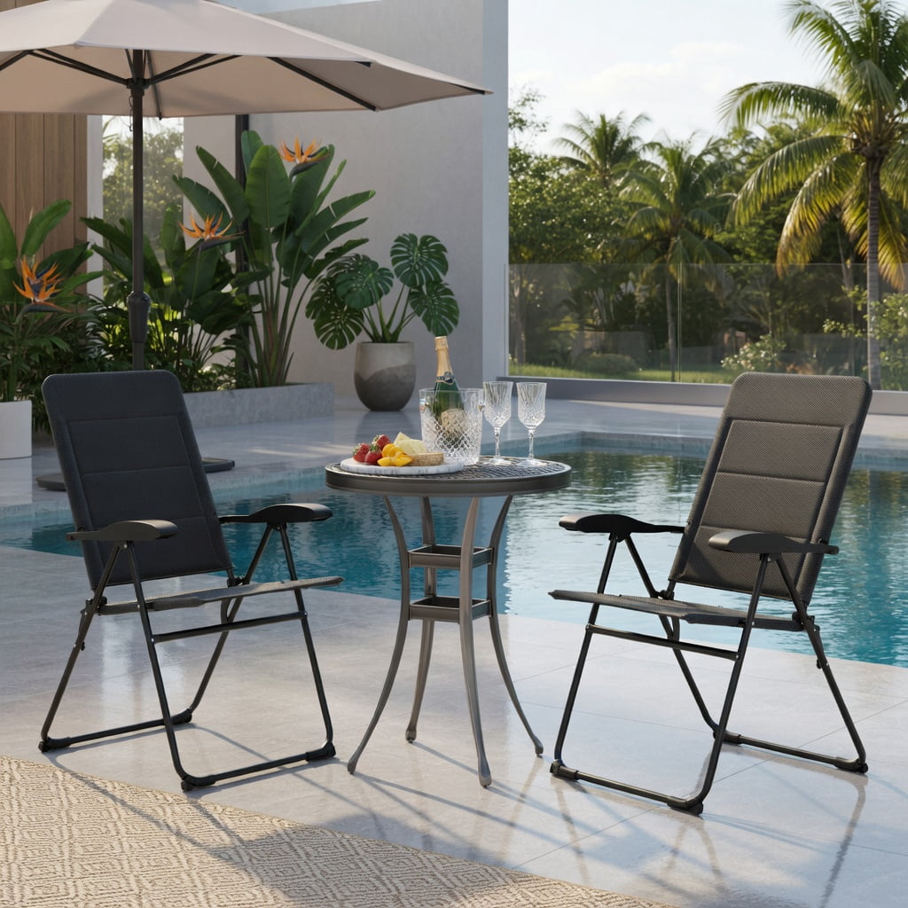 Hommoo 2-Pack Foldable Outdoor Patio Chairs with 7-Position Adjustable Backrest, Heavy-Duty Steel Frame, Breathable Oxford Fabric, for Backyard, Bistro, Camping & Balcony, Gray