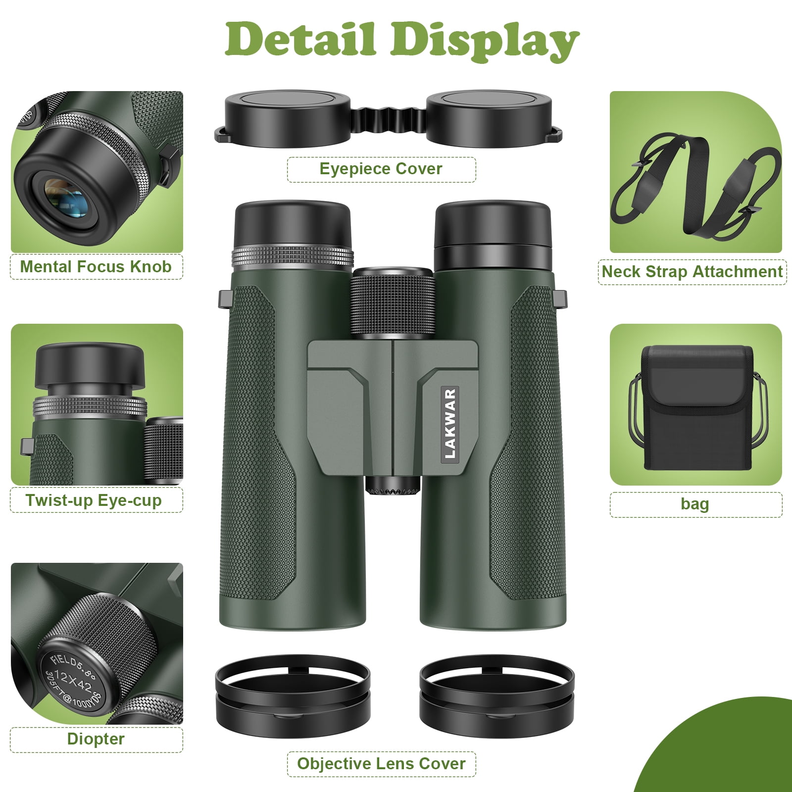 LAKWAR Binoculars for Adults High Powered-12X42 Compact Binoculars for Bird Watching Hunting Hiking Travel Stargazing Concerts Sports