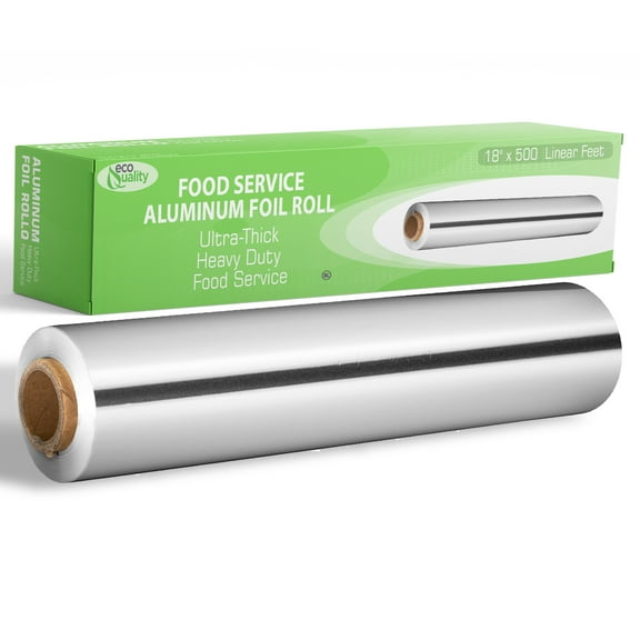 [8 Pack] Heavy Duty Food Service Aluminum Foil Roll (18 inch x 500 FT) with Sturdy Corrugated Cutter Box - Great for Grill Use, Kitchen Wrap, Foil Wrap, Cooking, Cleaning by EcoQuality