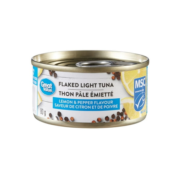Great Value Flaked Light Tuna, Lemon & Pepper Flavour, 80 g