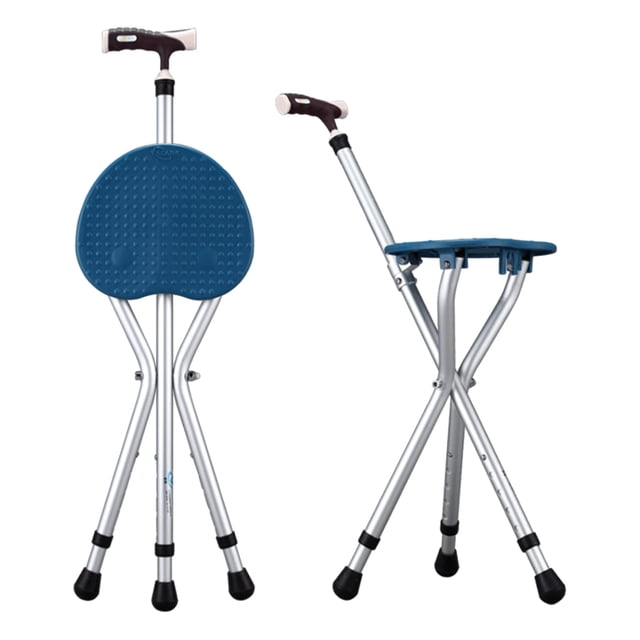 Bastón Yayayo con asiento de aleación de aluminio, portátil, LED, plegable, para adultos mayores, altura ajustable, taburete pesado, regalo azul