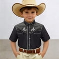 thumbnail image 2 of MUXiin Toddler Boys Girls Western Cowboy Shirts Retro Short Sleeve Button Down Shirt Kids Floral Pockets Outfit Country Tops, 2 of 4