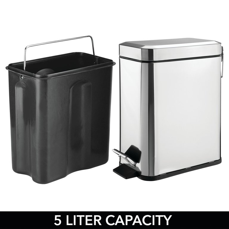 5 Liter Metal Step Trash Can Garbage Bin, Rectangular by mDesign