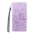 thumbnail image 2 of For iPhone 15 Plus Litter Dog Embossing Leather Phone Case with RFID Blocking Card Slot Wallet Magnetic Clasp Lanyard Flip Stand Case,Purple,For iPhone 15 Plus, 2 of 8