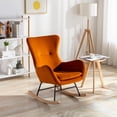 thumbnail image 2 of Velvet Rocking Chair, Upholstered Accent Rocking Chair with Padded Seat and High Backrest, Modern Leisure Chair for Living Room, Bedroom and Reading Poom, Orange, 2 of 7