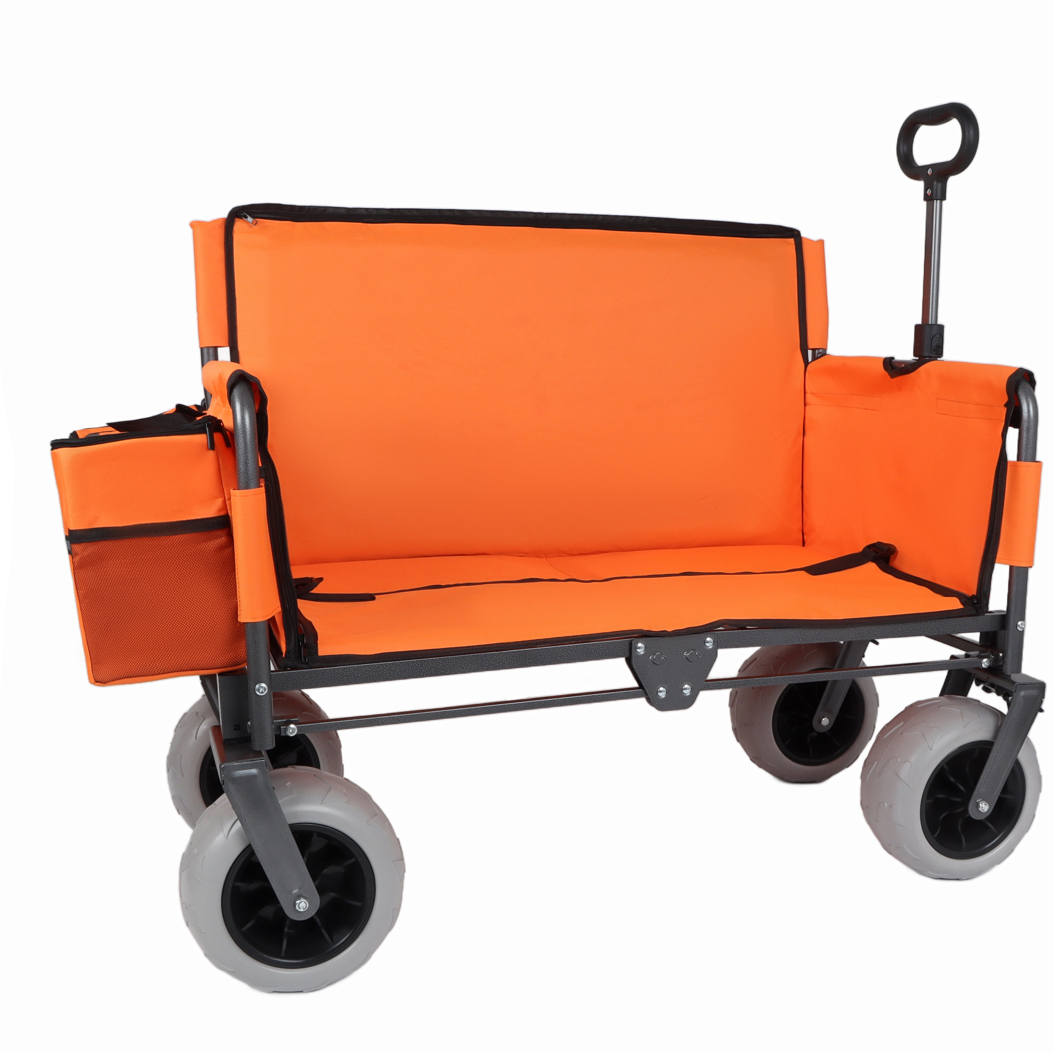 3-in-1 Folding Wagon with Bench Seat, Patent Protected, 500lbs Capacity, 9"×4" Beach Tires, Includes 1 Ice Pack