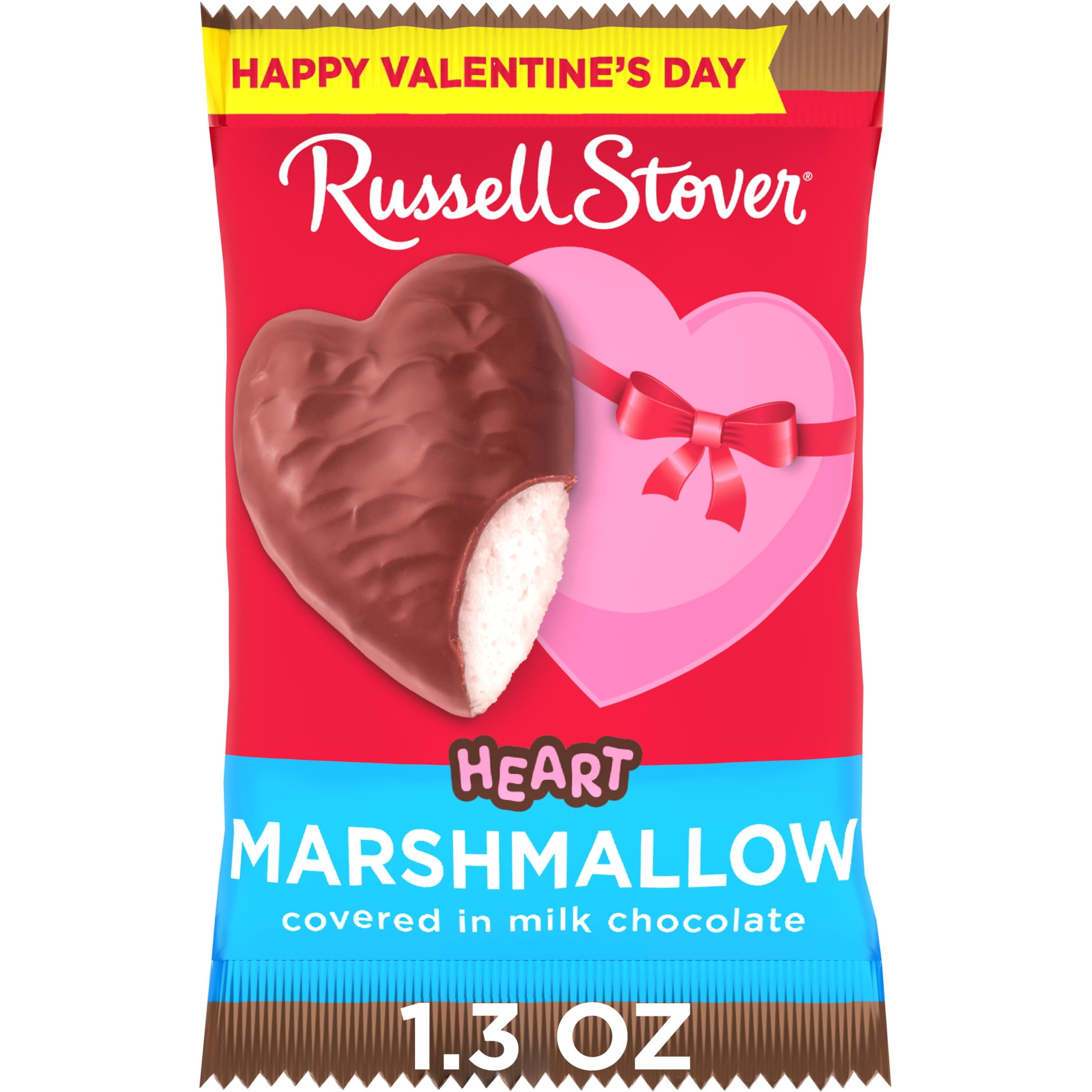 (3 pack) Russell Stover Valentine's Day Milk Chocolate Marshmallow Heart Candy Bar, 1.3 oz.