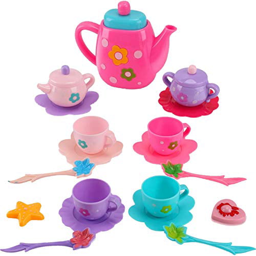 Kids Smile Party Time Tea set service Teapot Cups saucers Childrens Toy play 