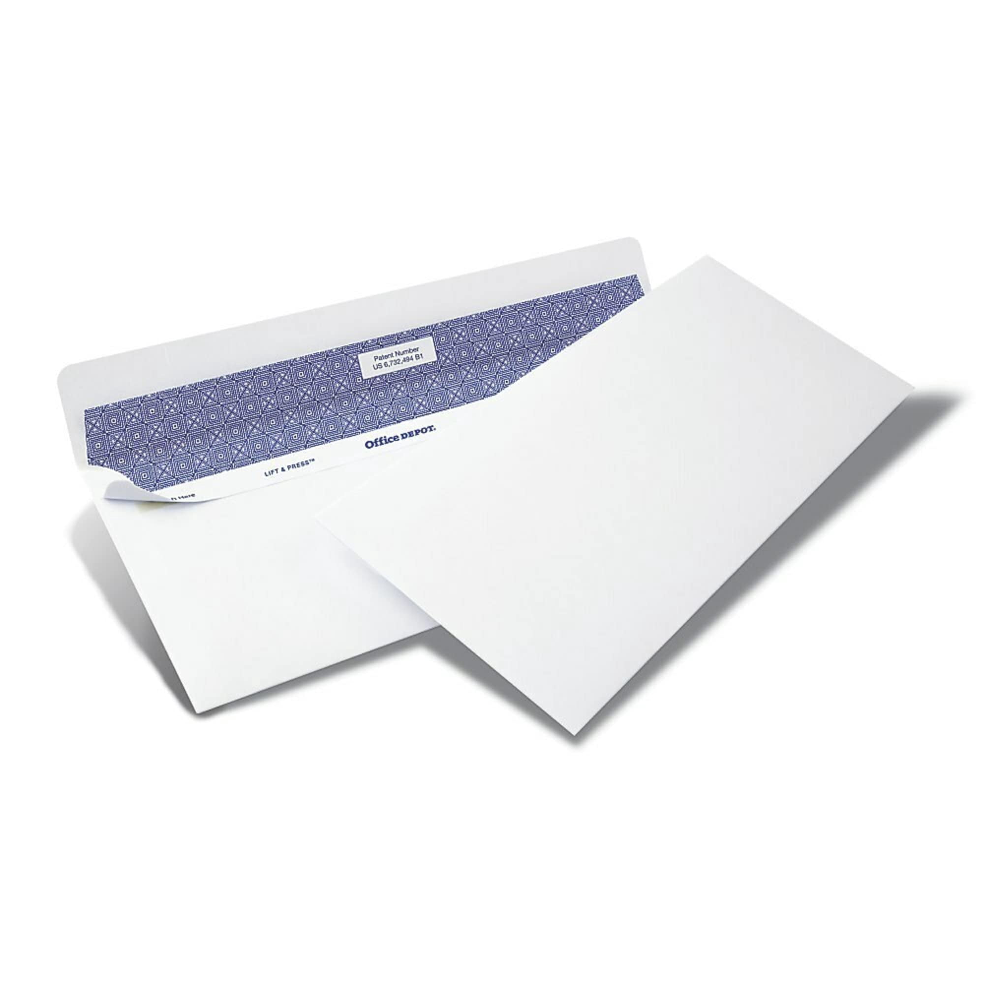Office Depot Lift  Press(TM) Premium Envelopes, #10 (4 1/8in. x 9 1/2in.), 100% Recycled, White, Pack Of 500, 76145