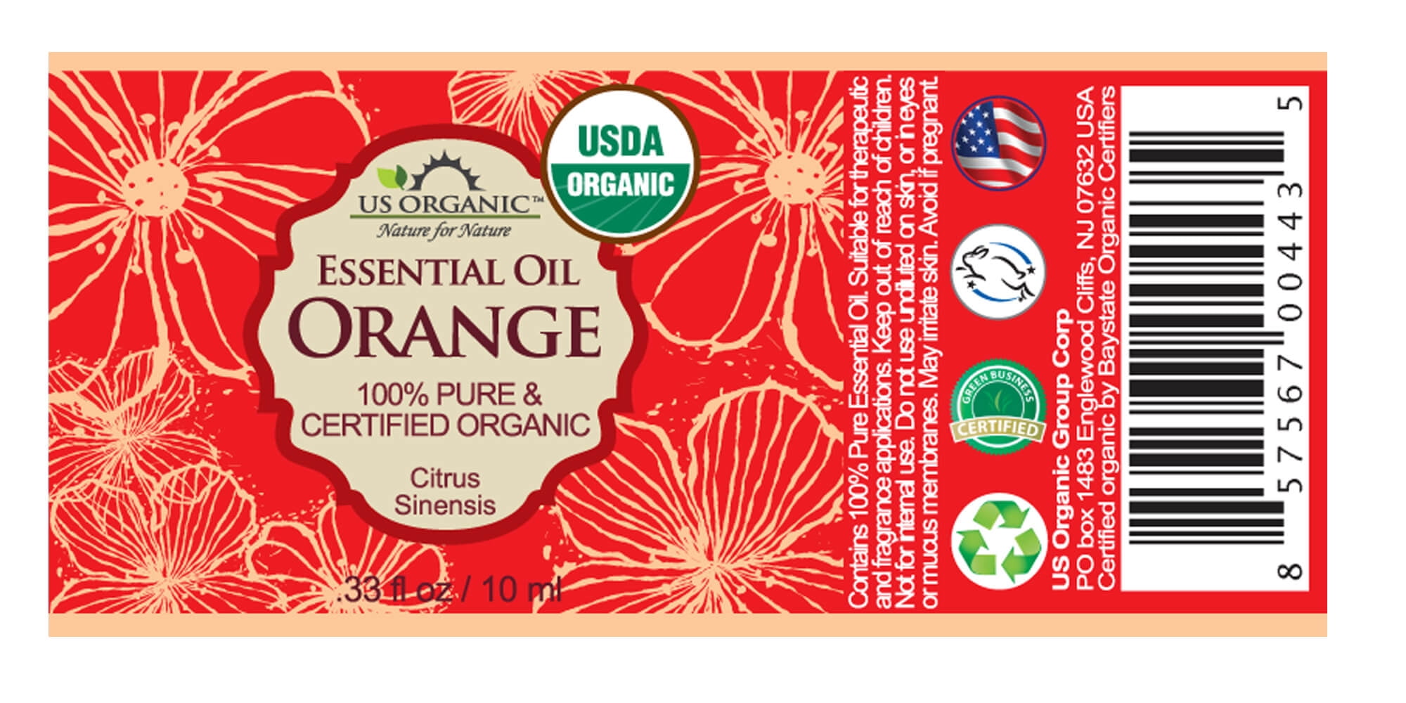 US Organic Sweet Orange Essential Oil, 100% Pure Certified USDA Organic