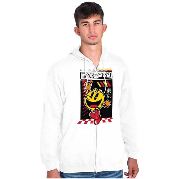 PACMAN Kanji Video Arcade Game Zip Up Hoodie Men's Women's Brisco Brands S