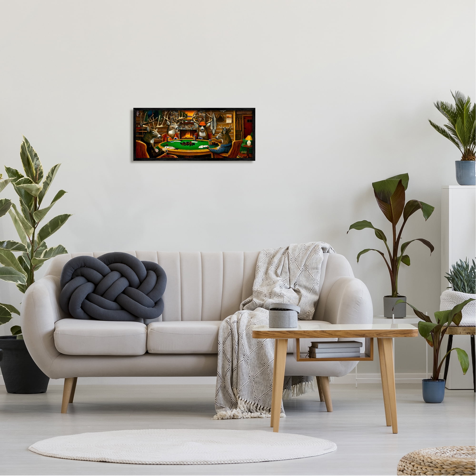 Stupell Industries Deer Animals Playing Poker Table Cabin Lodge Painting Black Framed Art Print Wall Art, Design by Leo Stans