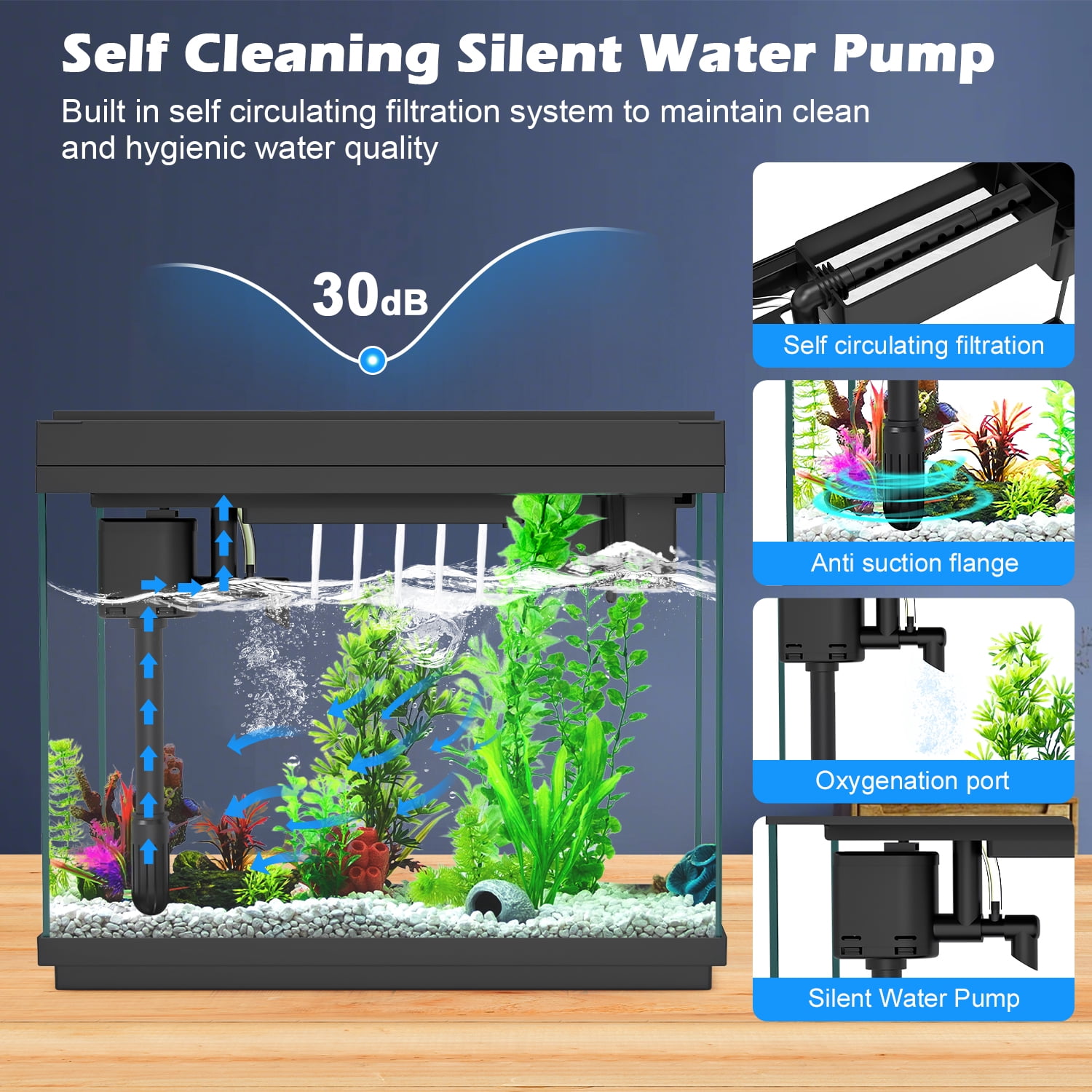 Rechale Smart Fish Tank, 2.4 gal UHD Clear Glass Aquarium with Smart Touch Control, 3-in-1 Silent Pump,7 Color Gradation RGB Lights, Multi-Layer Filtration System,Perfect for Home, Office, and Decor