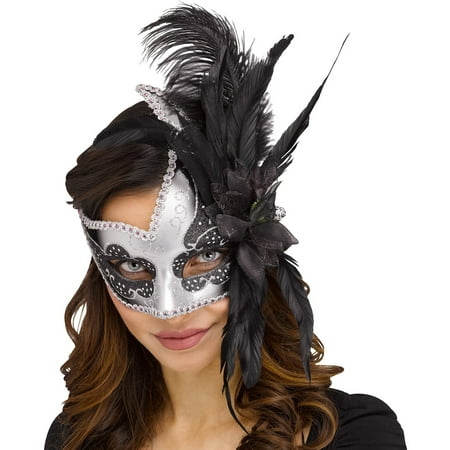 Halloween Shimmer Masquerade Half Moon Venetian Mask, Black, Adult Size