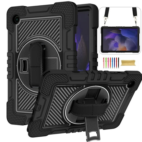 Samsung Galaxy Tab S6 Lite Case 10.4-Inch 2020/2022 SM-P610/ P615/ P613/ P619, Durable Sturdy Protection Case with Swivel Stand Handle Strap Shoulder Lanyard Tablet Case, Black