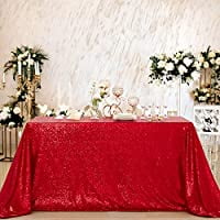 

Sequin Tablecloth Red Sparkly Sequin Tablecloth Christmas Day Holiday Square Wedding Party Table Cloth Event Decor 90x90 inch(Red)