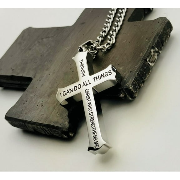 Men's Philippians 4:13 Cross Necklace Silver