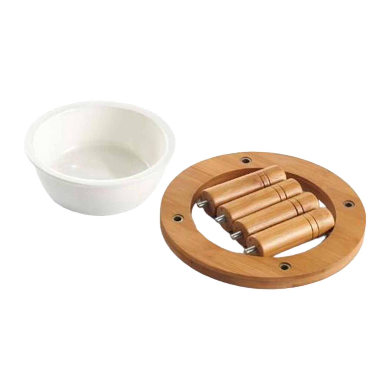 Serenable Elevated Cat Bowl Bamboo Wood Stand Raised Dog Bowl Ceramic Feeding Bowl Whisker Friendly Food Water Dish Removable Easy to Assemble Suitable for Pet Household 16.2cmx16.2cmx8.8cm