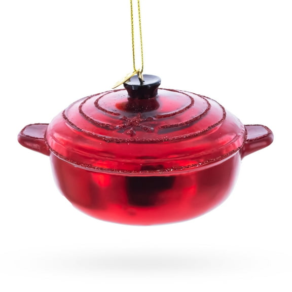 Cooking Red Pot Glass Christmas Ornament
